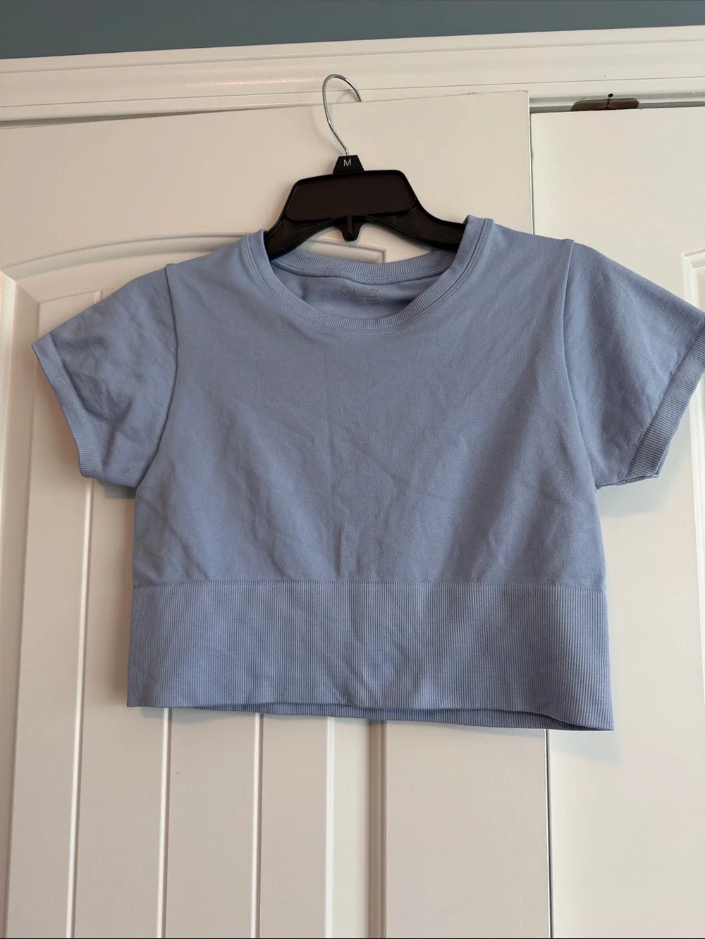 aerie Light Blue Short Sleeve Crop Top - Picture 1 of 4